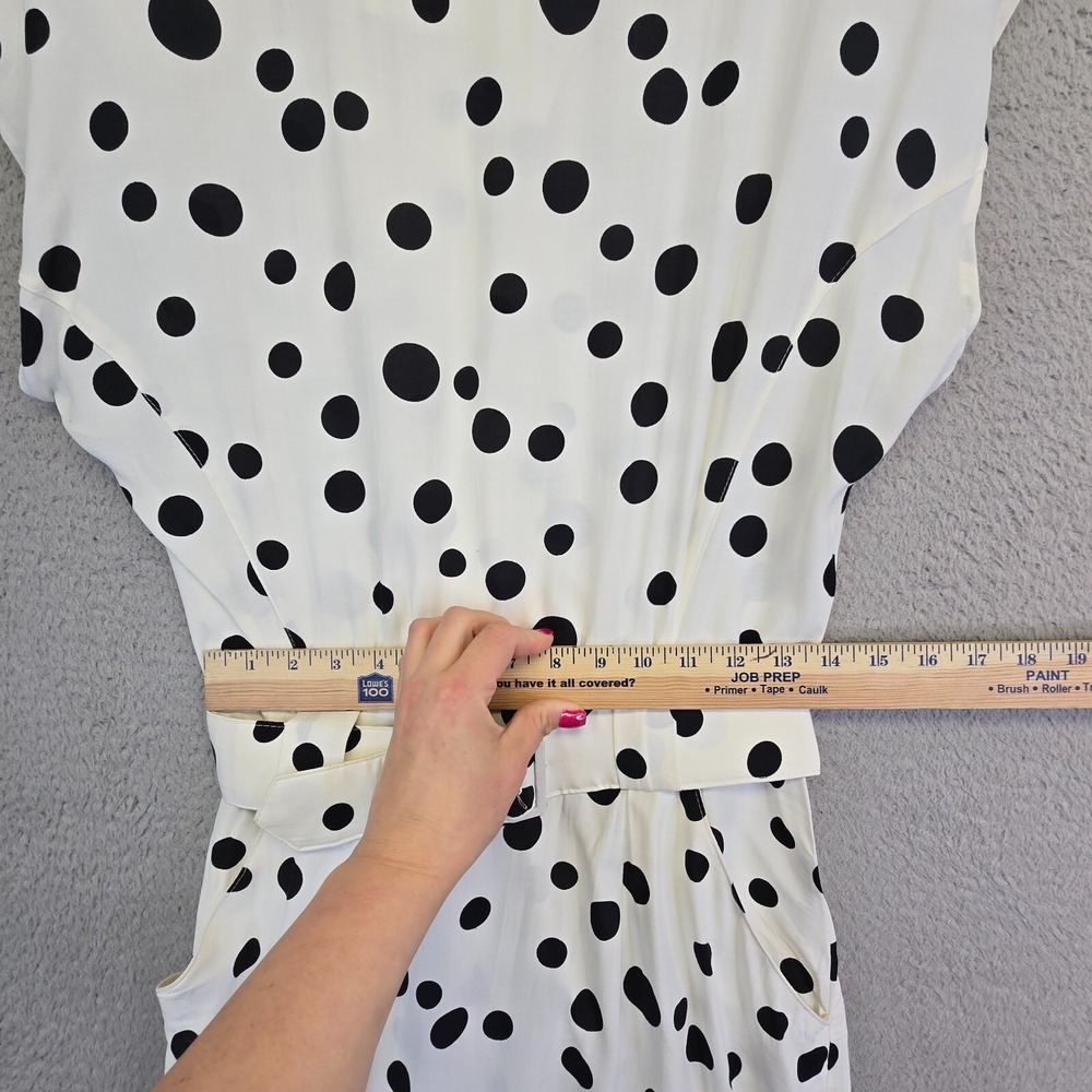 Vintage Dawn Joy Dress Womens 13 Fits M White Polka Dot 80s Retro Office Modest - Picture 15 of 16